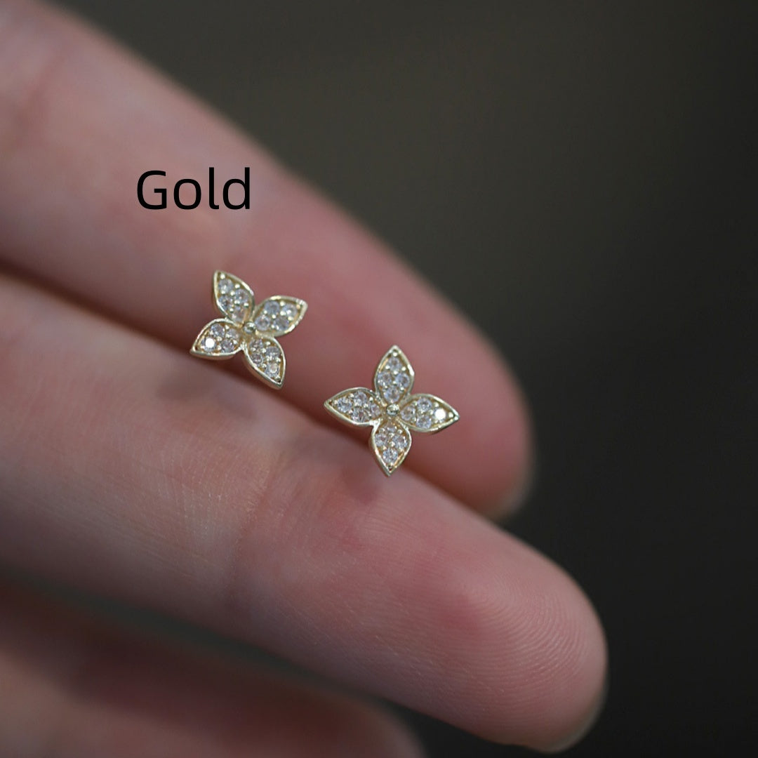 Female S925 Silver Plating 14K Flower Earrings