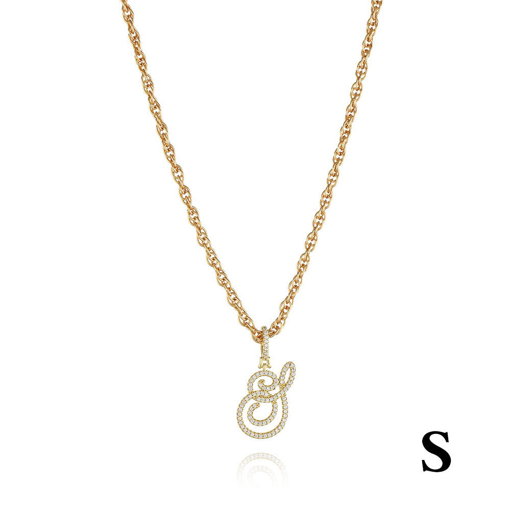 26 Letter Zircon 18k Gold Necklace