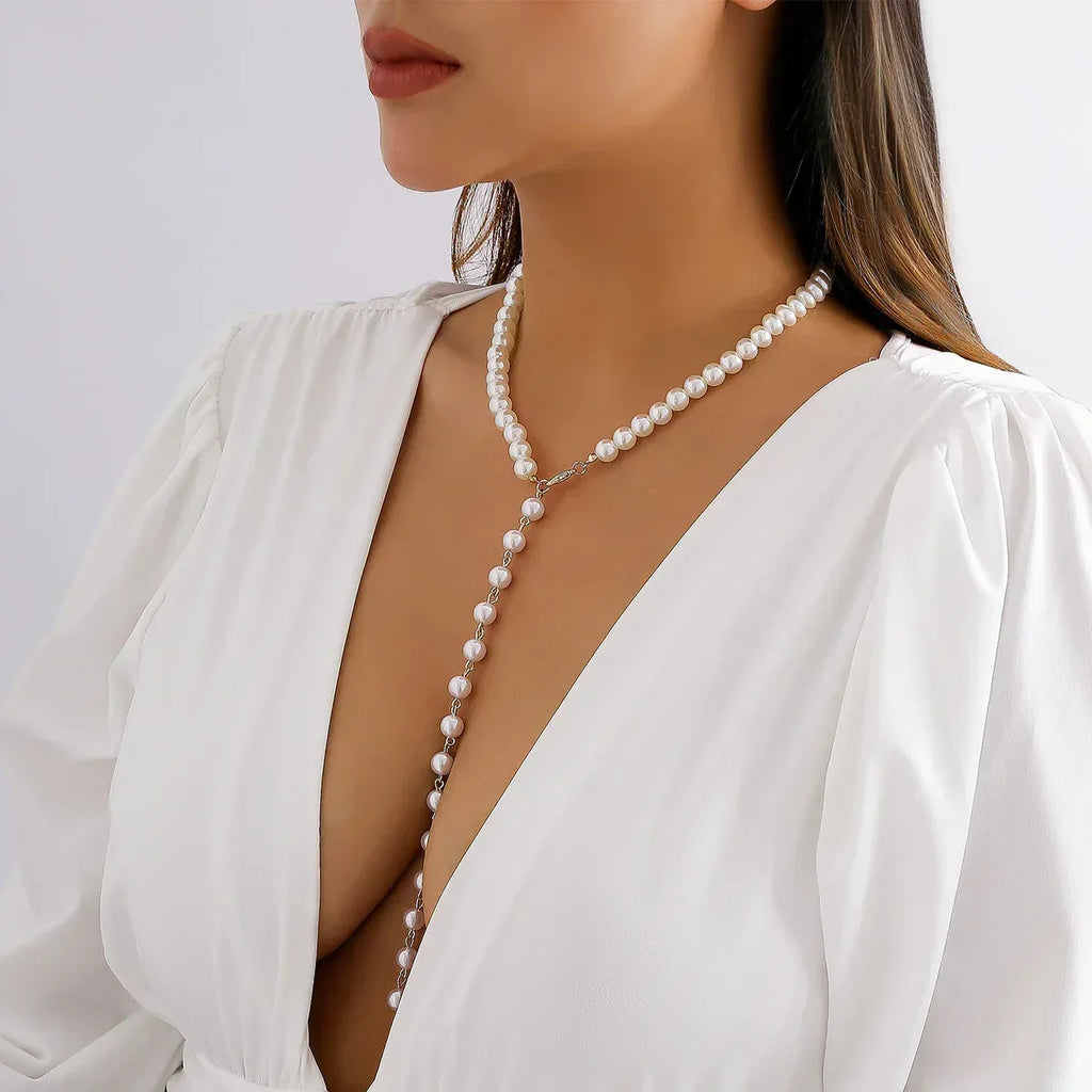 Pearl Tassel Long Niche Necklace - Viexta