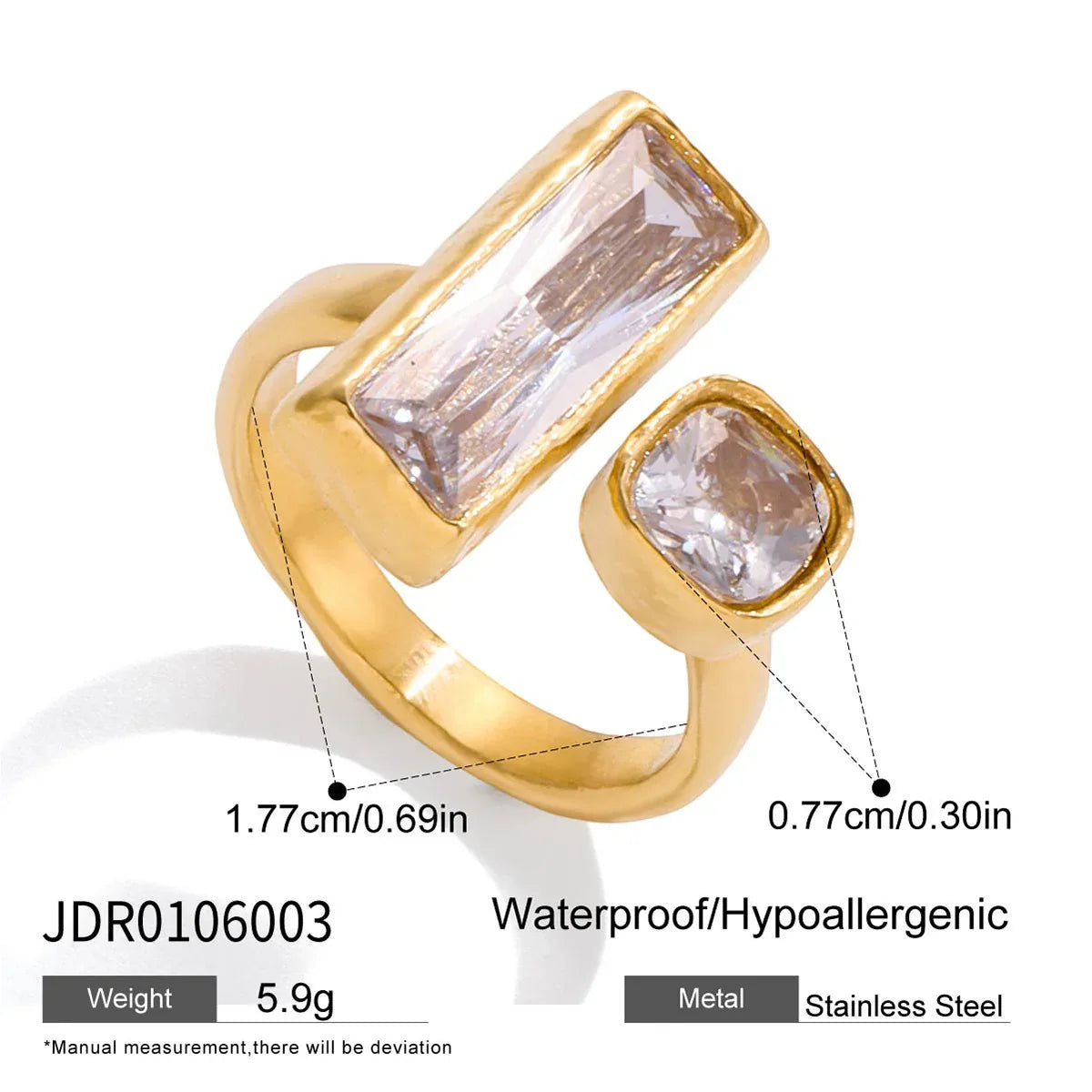 Uworld Minimalist 18K Gold-Square Zircon Rings