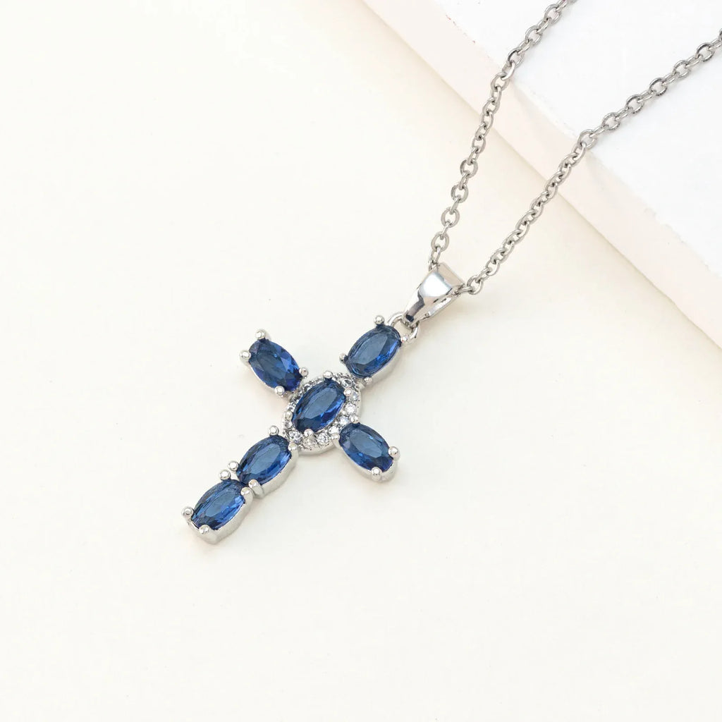 cross-pendant-colorful-zircon-delicate-chain - Viexta