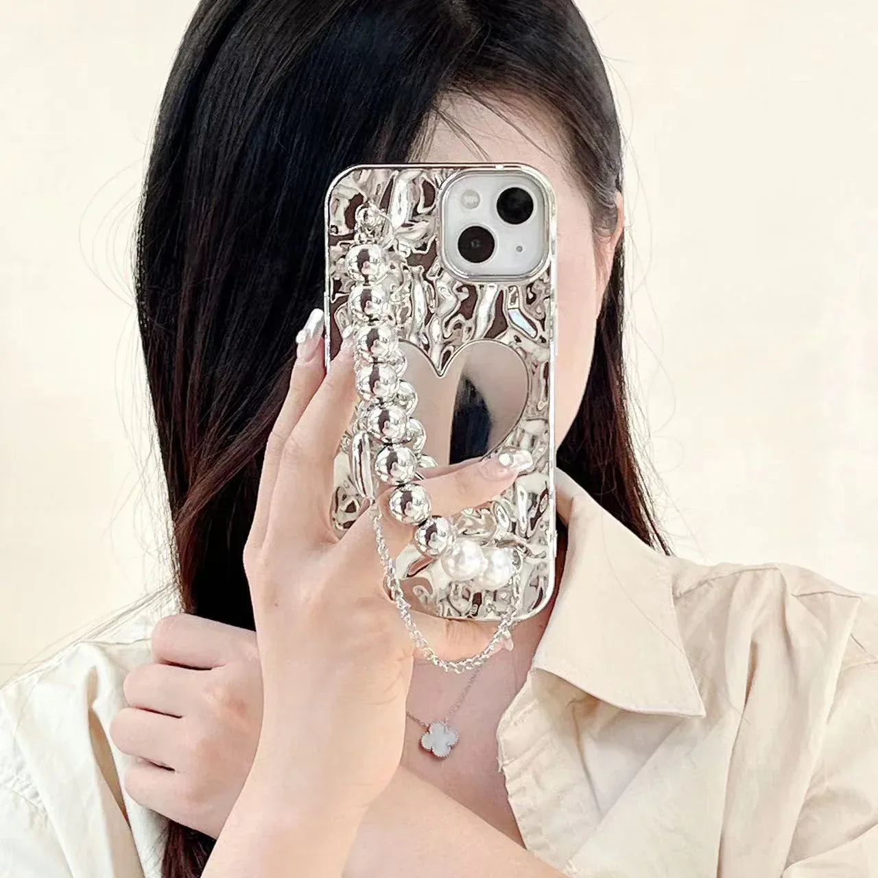 Heart Shape Mirror With Bracelet iPhone Case - Viexta