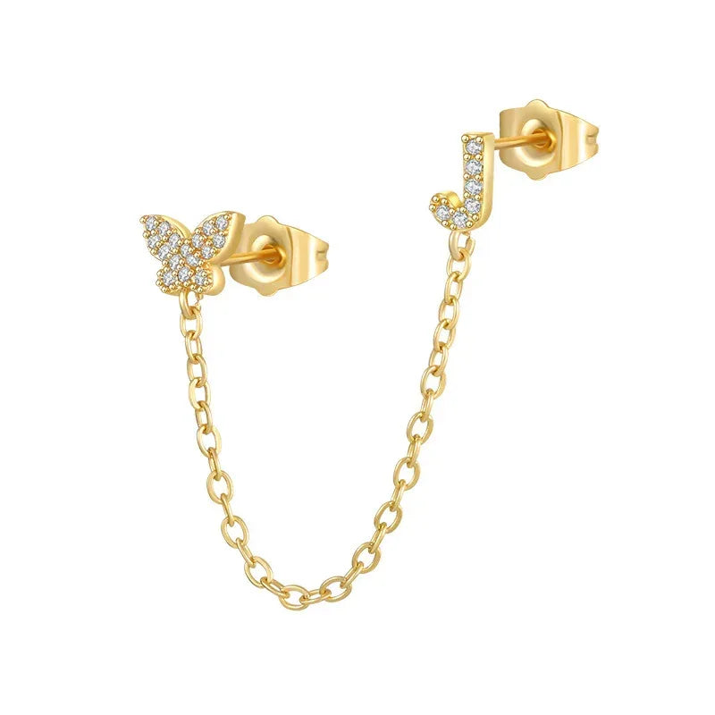 Women's Zircon Butterfly Alphabet One Piece Stud Earrings - Viexta