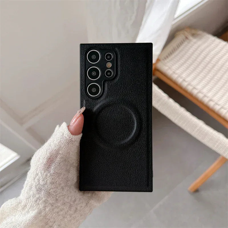Plain Leather Magnetic Samsung Phone Case - Viexta
