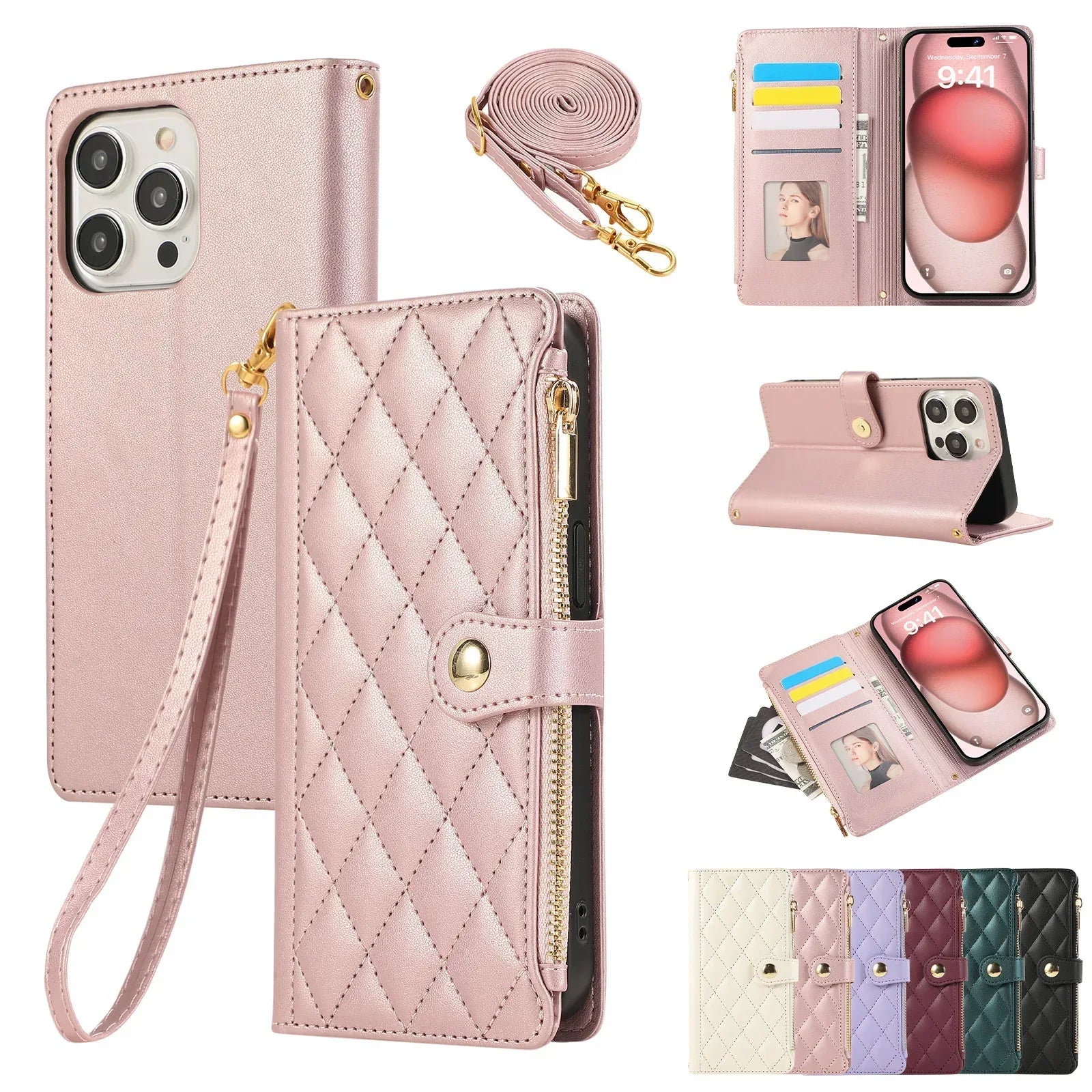 Diamond Chanel's Style Zipper Crossbody Rope iPhone Case - Viexta