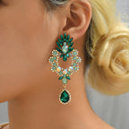 Rhinestone Teardrop Pendant Large Earrings