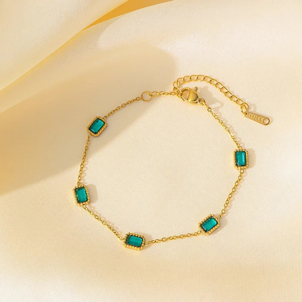 Women's Retro Green Zircon Necklace Bracelet - Viexta