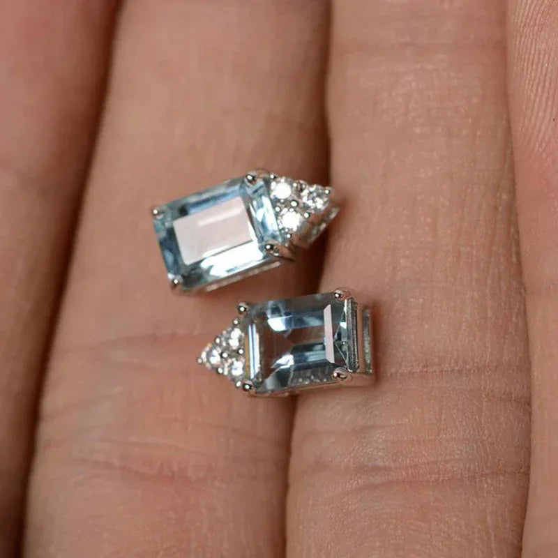 Topaz Sea Blue Zircon Ear Studs - Viexta