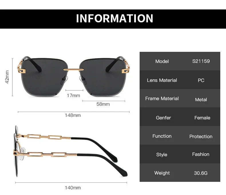 Frameless Trimming Square Sunglasses - Viexta