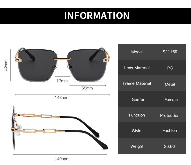 Frameless Trimming Square Sunglasses