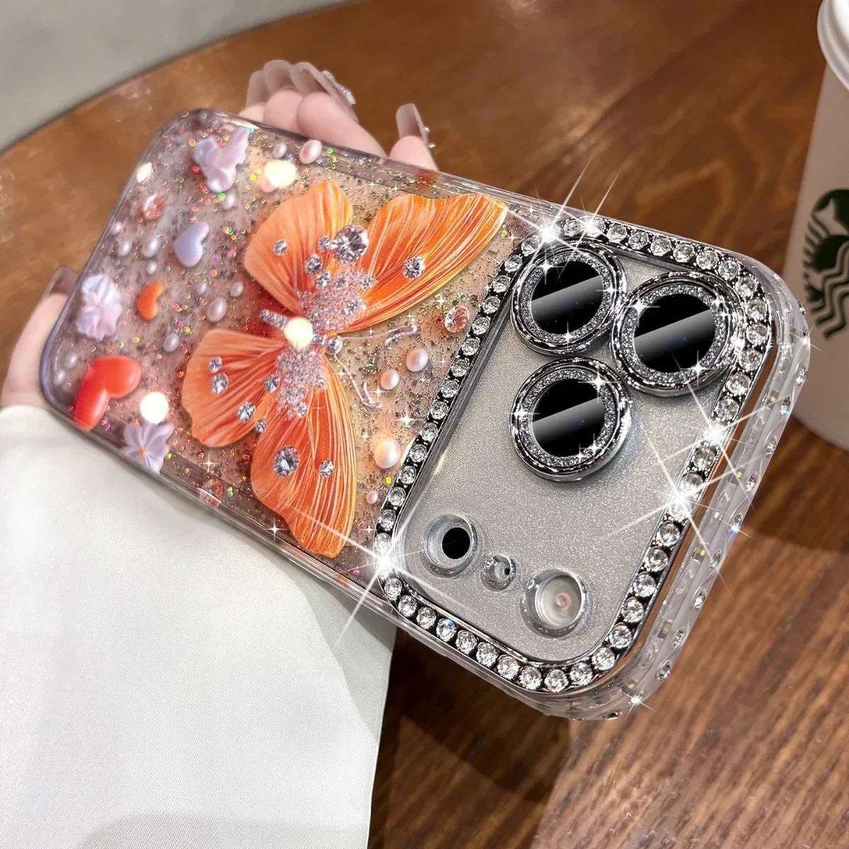 Rhinestone Butterfly iPhone Case With Glitter Lens Protector - Viexta