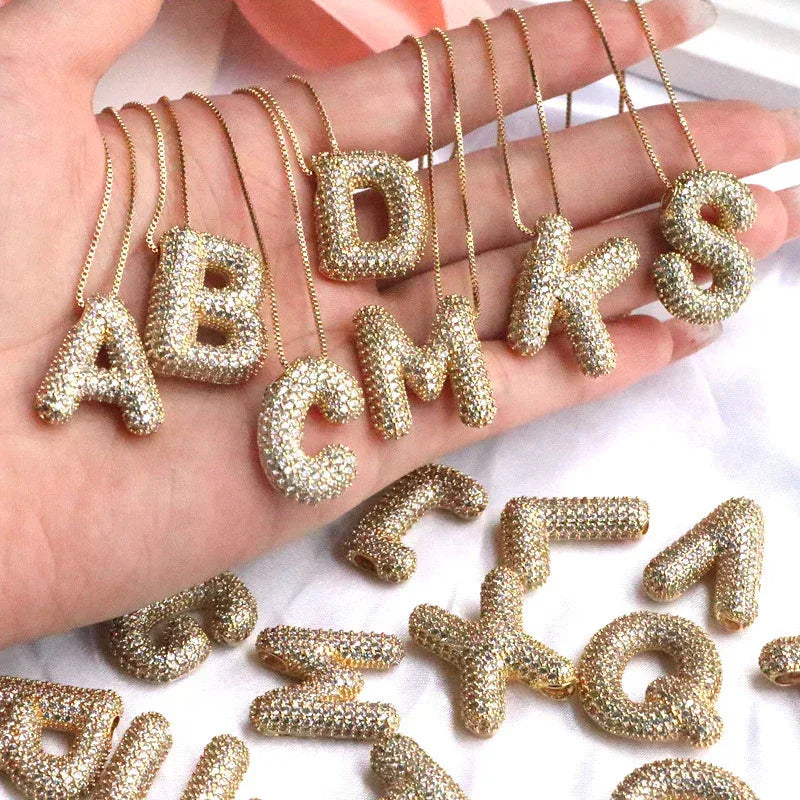 brass-zircon-bubble-letter-pendant-necklace - Viexta
