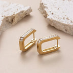 Women's Square Hollow Diamond Titanium Steel Earrings - Viexta