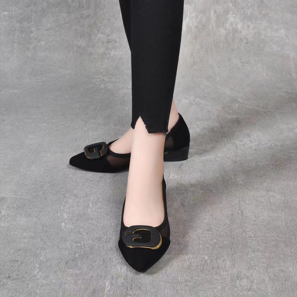 Metal Buckle Pointed-toe Hollowed Pumps - Viexta