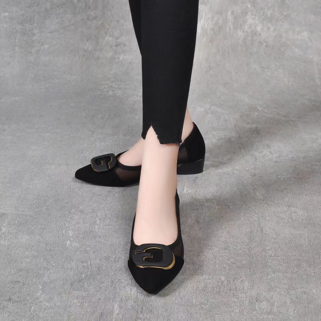 Metal Buckle Pointed-toe Hollowed Pumps