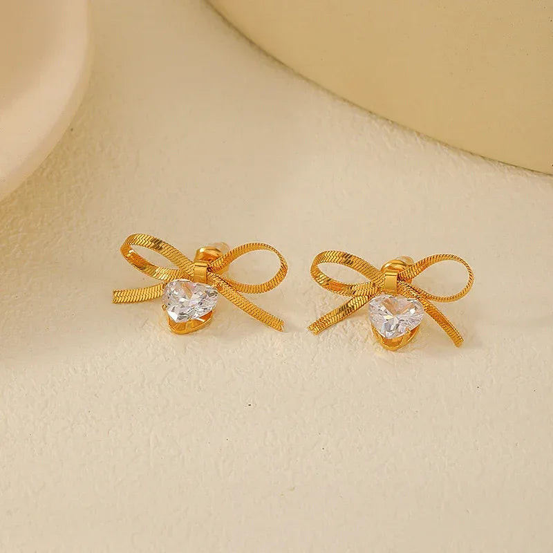 titanium-steel-bowknot-heart-shape-earrings - Viexta