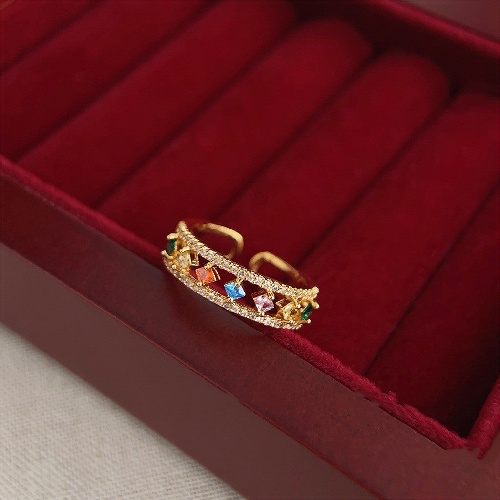 Light Luxury Color Zircon Ring