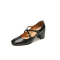Super Textured Cross-strap Mary Jane Heels - Viexta