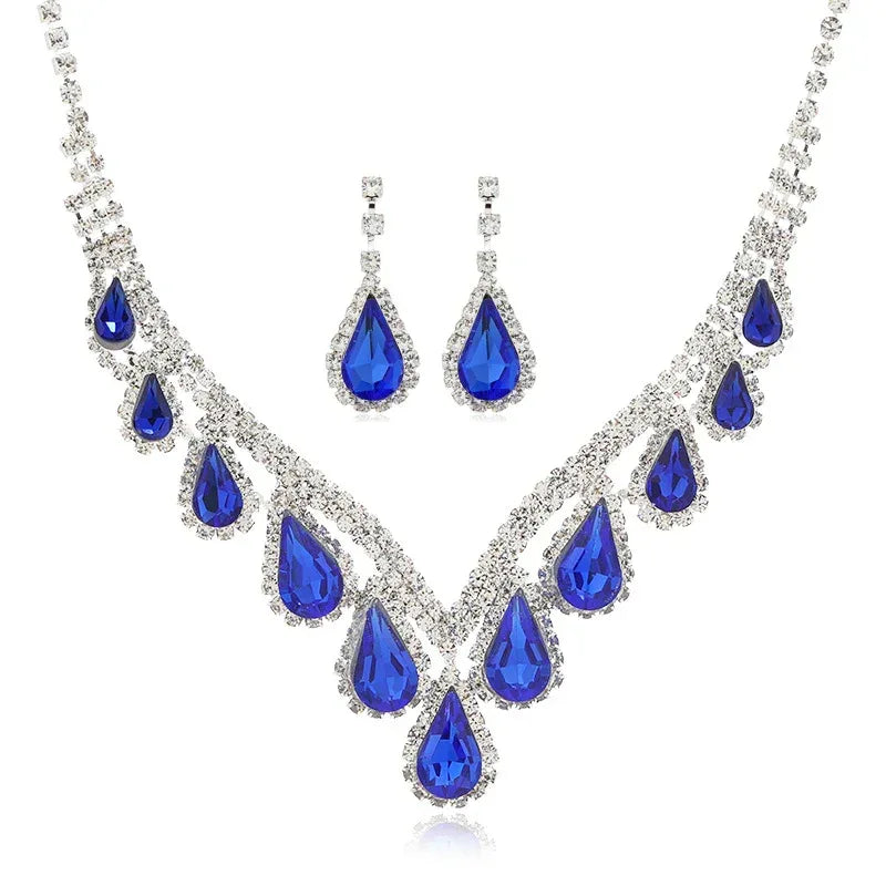 Sapphire Crystal Blue Clavicle Neckpiece Set - Viexta