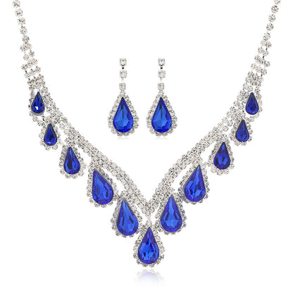 Sapphire Crystal Blue Clavicle Neckpiece Set