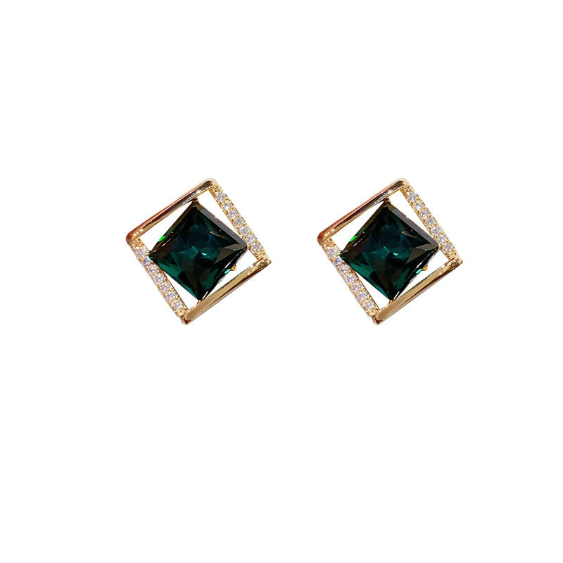 Fashion Temperament Rhombus Zircon Stud Earrings