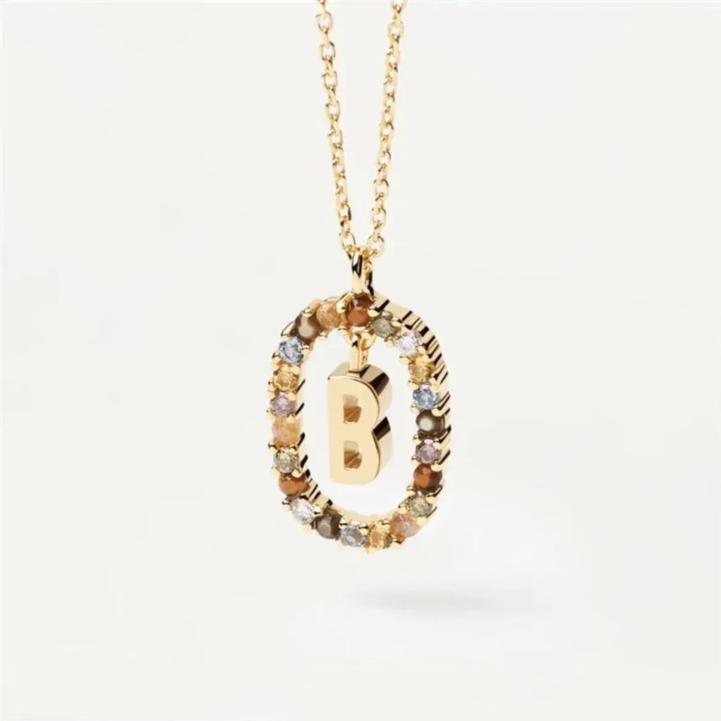 Colored Rhinestone Alphabet Necklace - Viexta