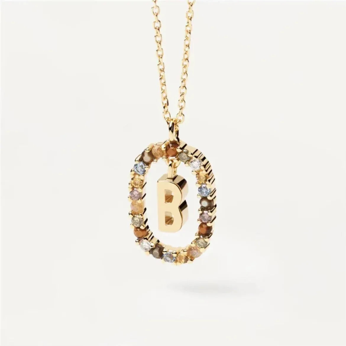 Colored Rhinestone Alphabet Necklace - Viexta