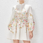 Collar Single-breasted Lantern Sleeve Dress