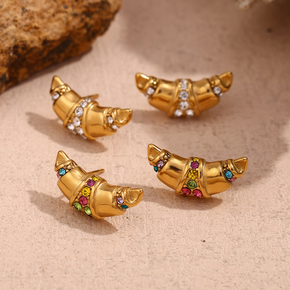 Stainless Steel Horn Shaped Rhinestone Studs