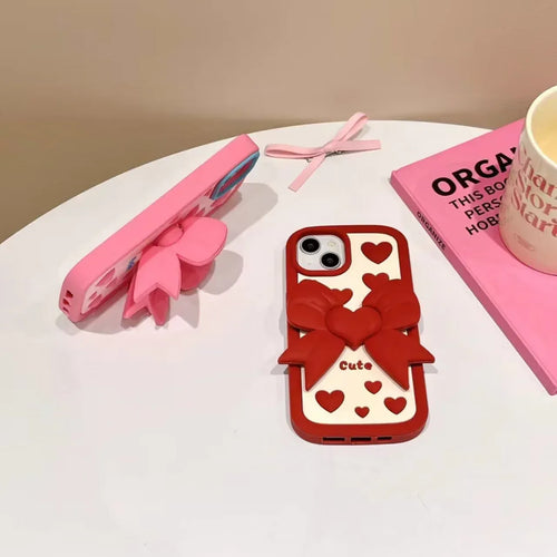 3D Bracket Bow Heart iPhone Case - Viexta