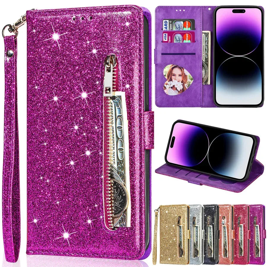 Zipper Shiny Leather iPhone Case - Viexta