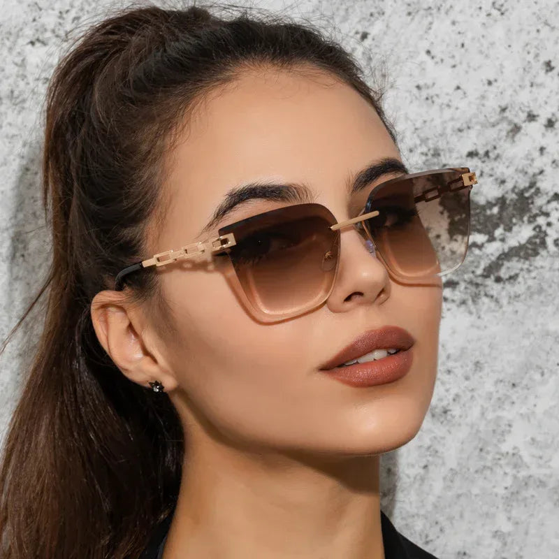 Frameless Trimming Metal Hollow Gradient Sunglasses - Viexta