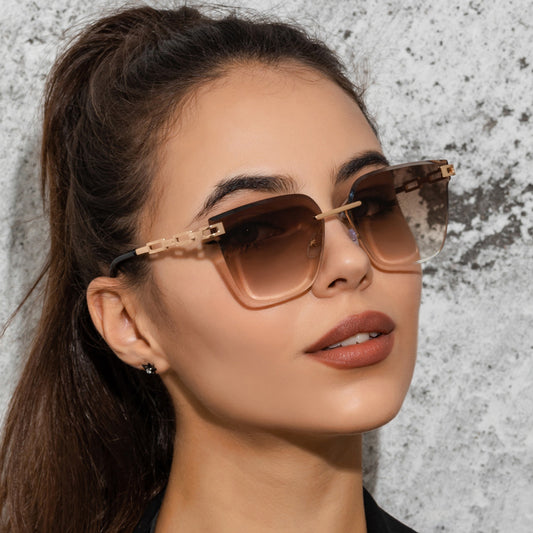 Frameless Trimming Metal Hollow Gradient Sunglasses