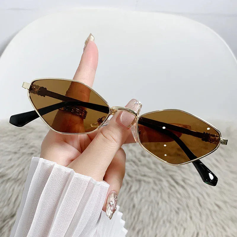 Metal Small Frame Rhombus Cat Eye Sunglasses - Viexta