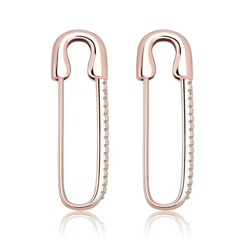 Safety-pin Zircon Earrings - Viexta