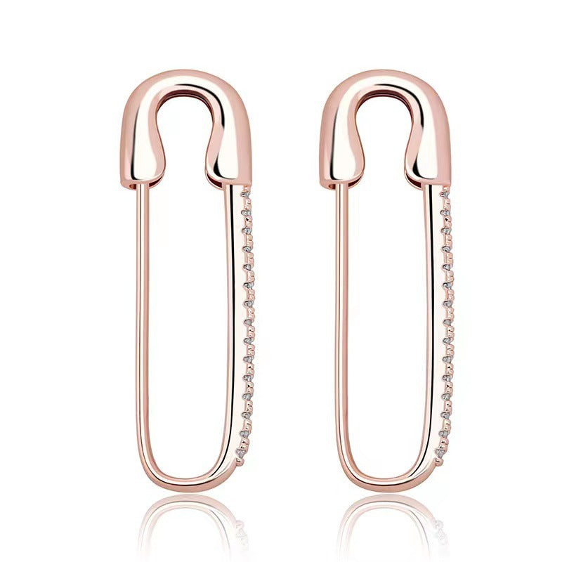 Safety-pin Zircon Earrings