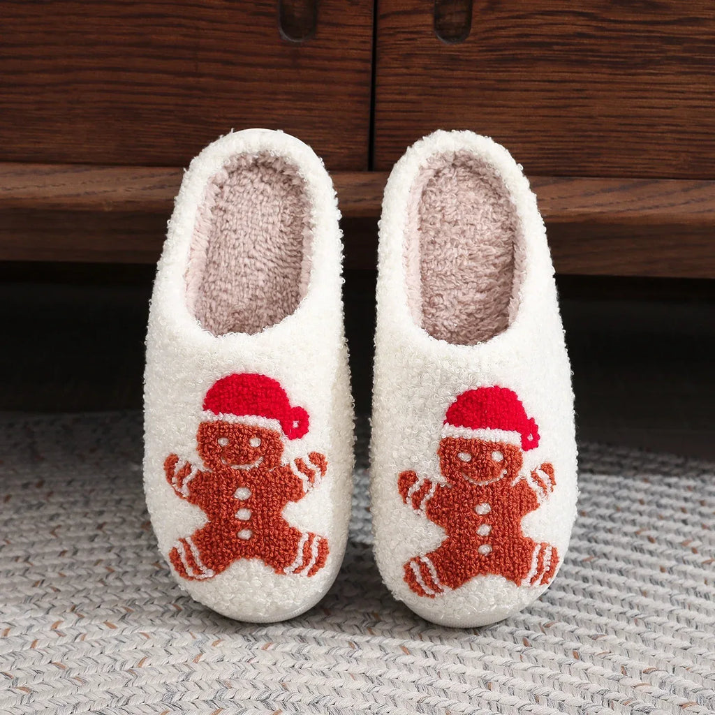 Christmas Gingerbread Cotton Slippers Winter Home Shoes - Viexta