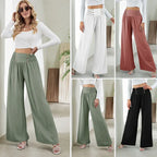 Fashion Straight Wide Leg Pants Elastic High Waist Casual Trousers For Women - Viexta