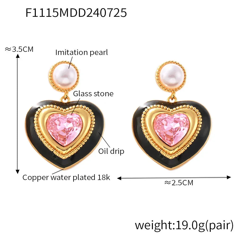Heart-shaped Glass Stone Ear Studs - Viexta