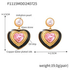 Heart-shaped Glass Stone Ear Studs - Viexta