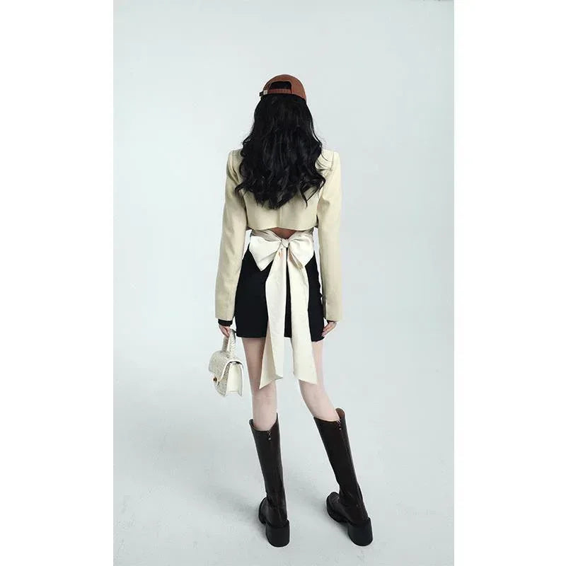 Design Off-Waist Knit Bow Short Dress - Viexta
