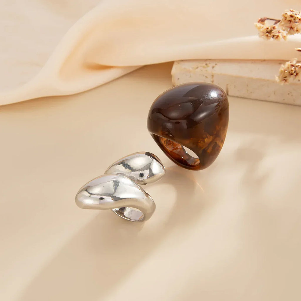 Ins-style Gradient Resin Wide-Width Ring Set - Viexta