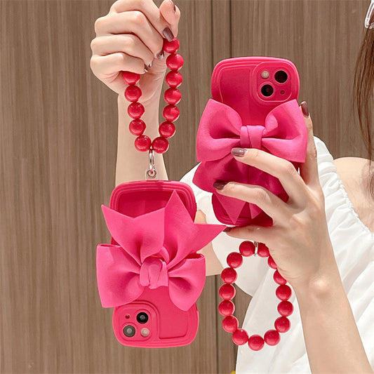 Big Wave Silicone Bow Beads Chain iPhone Case