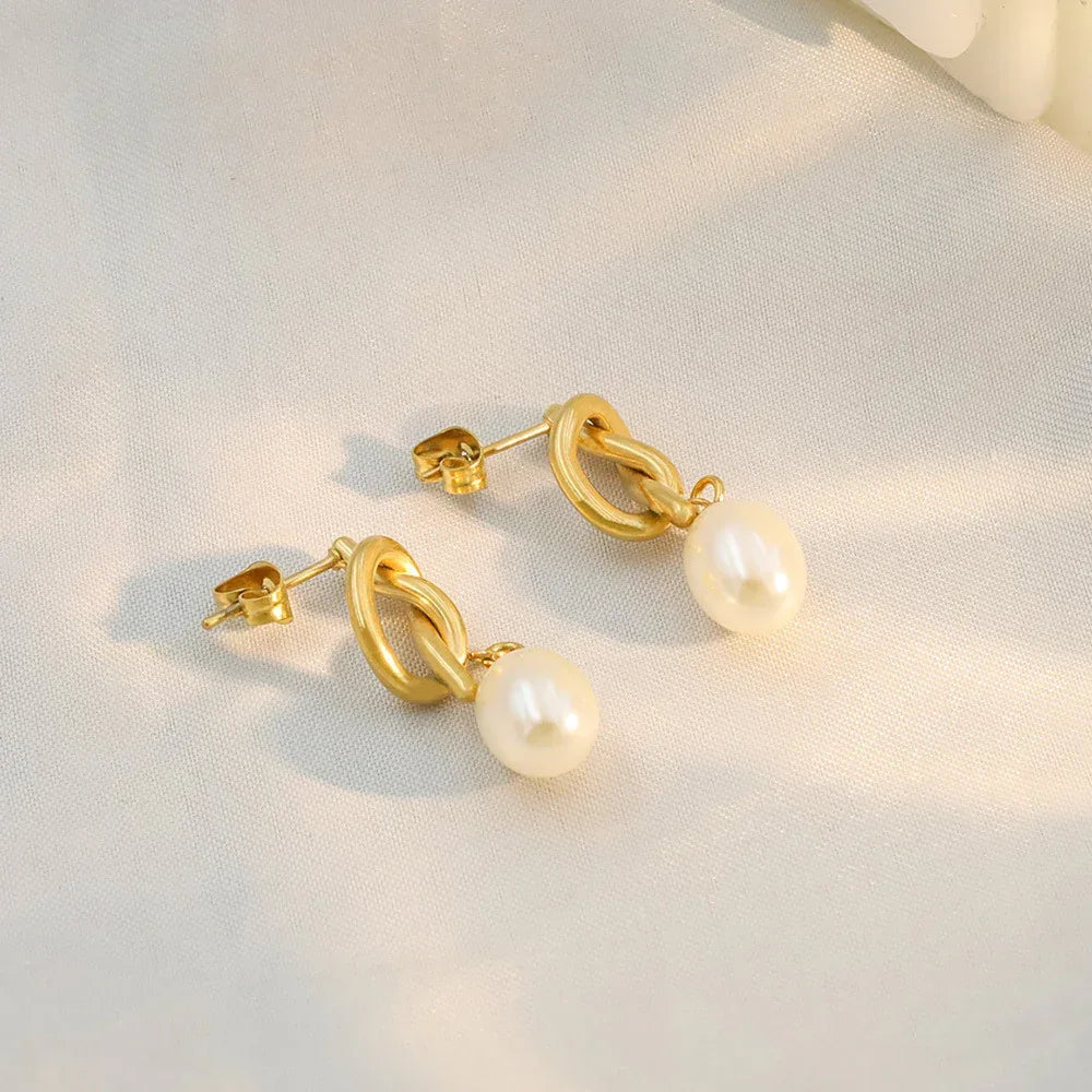 French Vintage Knotted Pearl Earrings - Viexta