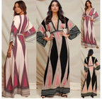 Deep V Neck Indian Print Dress - Viexta