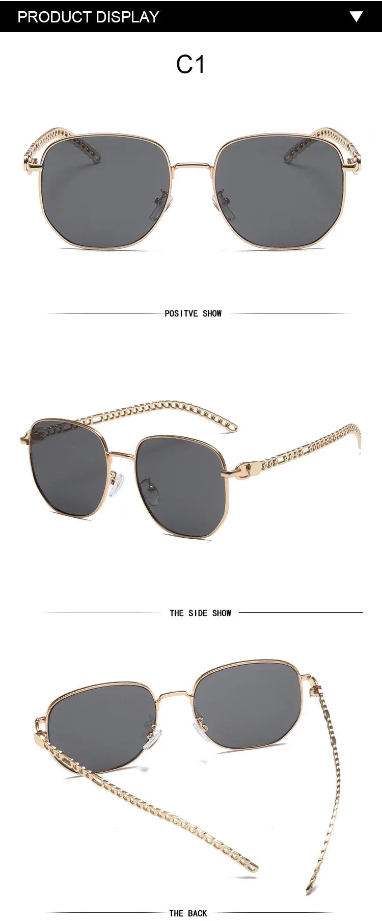 Oval Frame Metal Chain Sunglasses - Viexta
