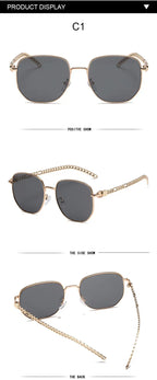 Oval Frame Metal Chain Sunglasses - Viexta