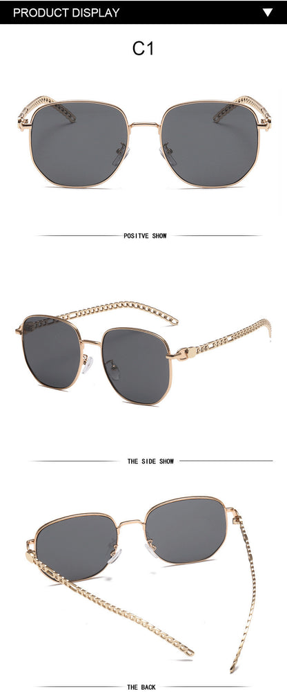 Oval Frame Metal Chain Sunglasses