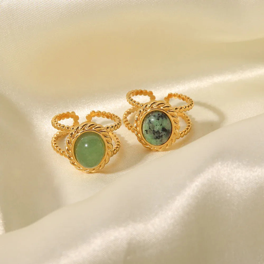 Natural Stone African Turquoise Agate Rope Sun Rings
