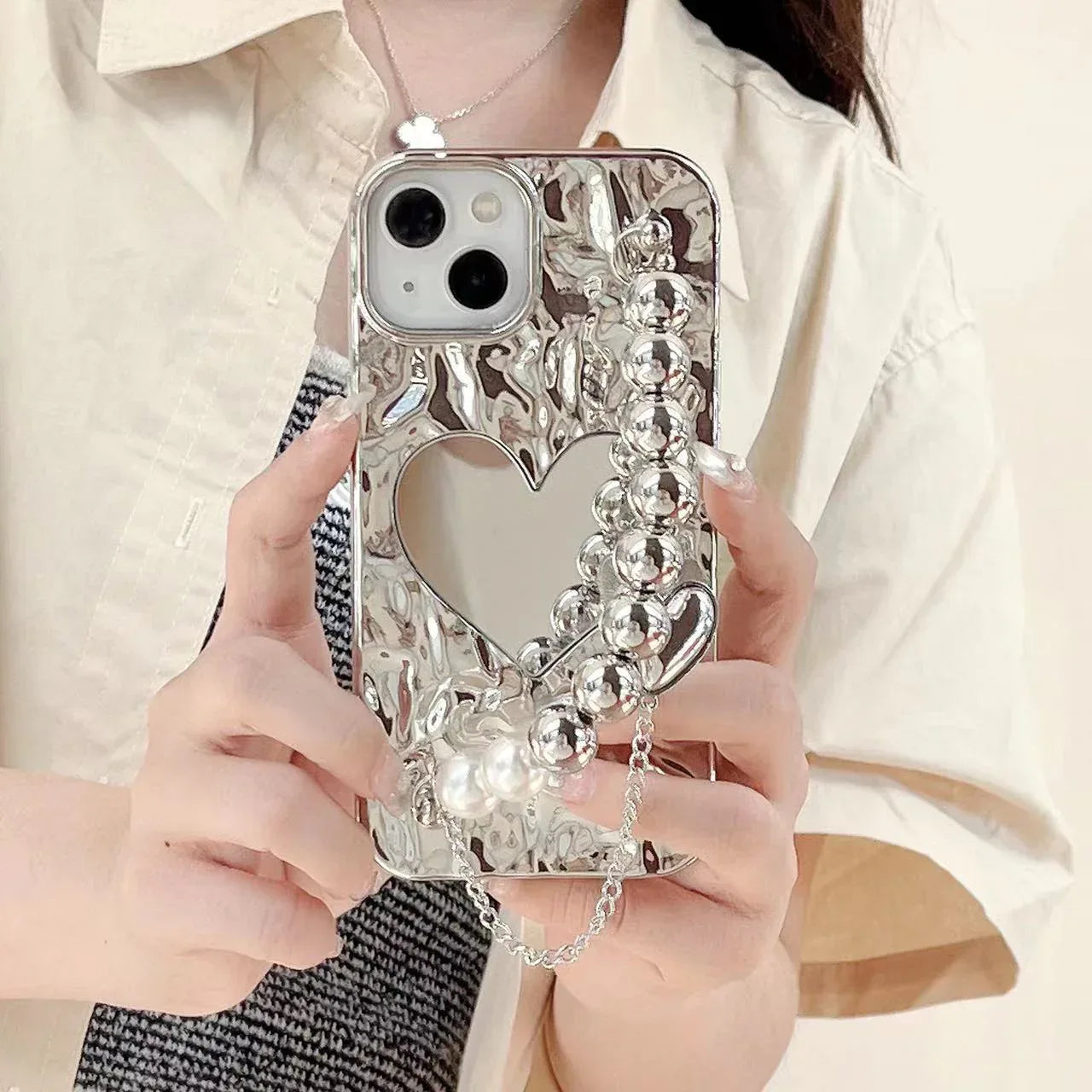 Heart Shape Mirror With Bracelet iPhone Case - Viexta